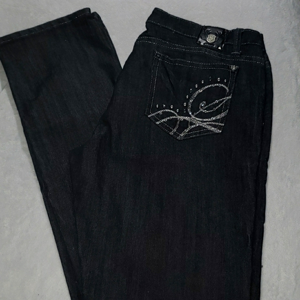 Black Jeans w Embellished Pockets, Sz 15, Shorty Brand - Picture 1 of 8
